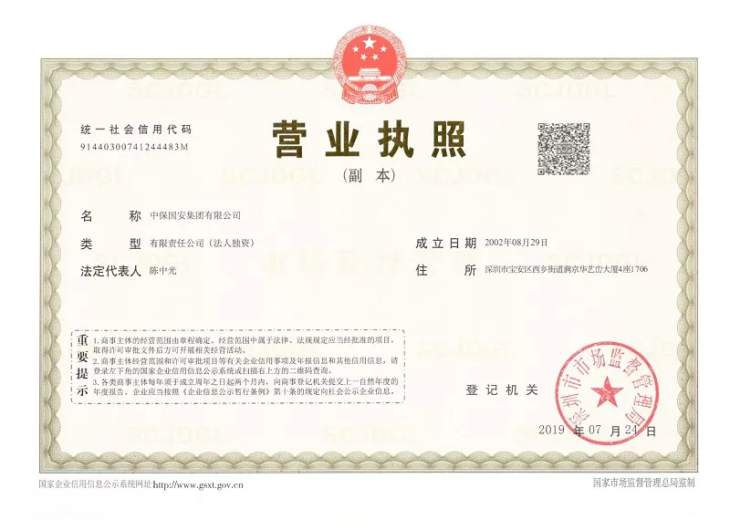 中保国安集团营业执行正本